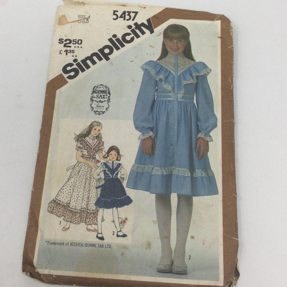 Vintage Gunne Sax Simplicity 5457 Girls Dress Sewing Pattern size 4